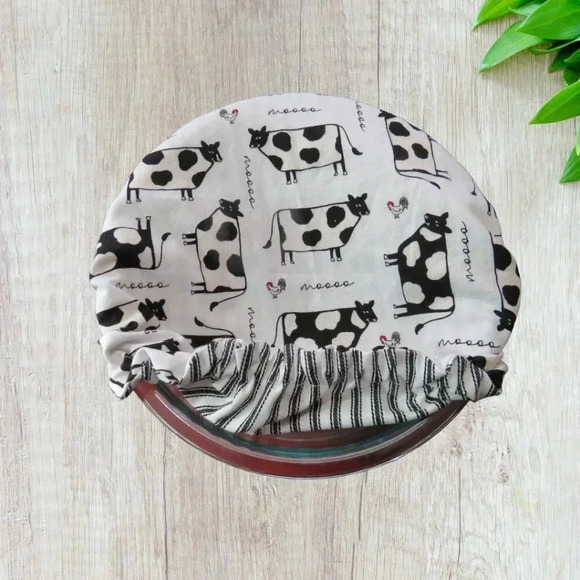 Kitchenaid Bowl Cover Reversible Cows and White and Black Ticking - Picture 1 of 4